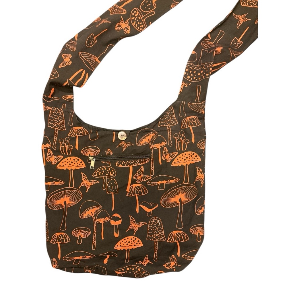 🍄 Mushroom Print Boho Crossbody Bag | Earthy Cottagecore Sling - Picture 2 of 4